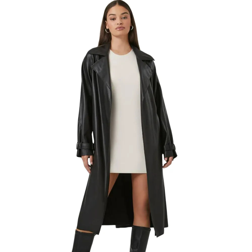 Faux-Leather-Trench-Coat-Womens-Model
