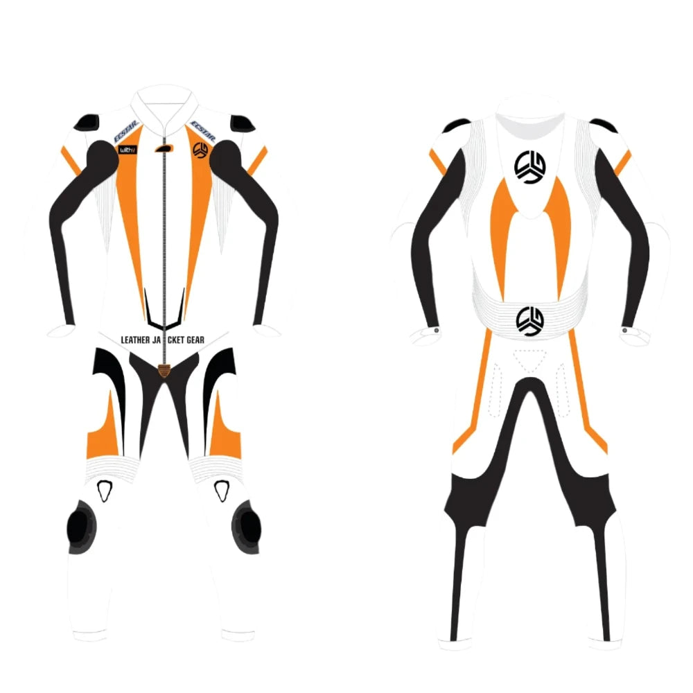 LeatherJacketGear-White-Orange-Black-Race-Suit