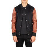 Mens-Black-And-Brown-Varsity-Jacket-Front