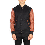 Mens-Black-And-Brown-Varsity-Jacket-Model