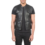 Mens-Black-Leather-Biker-Vest-Model