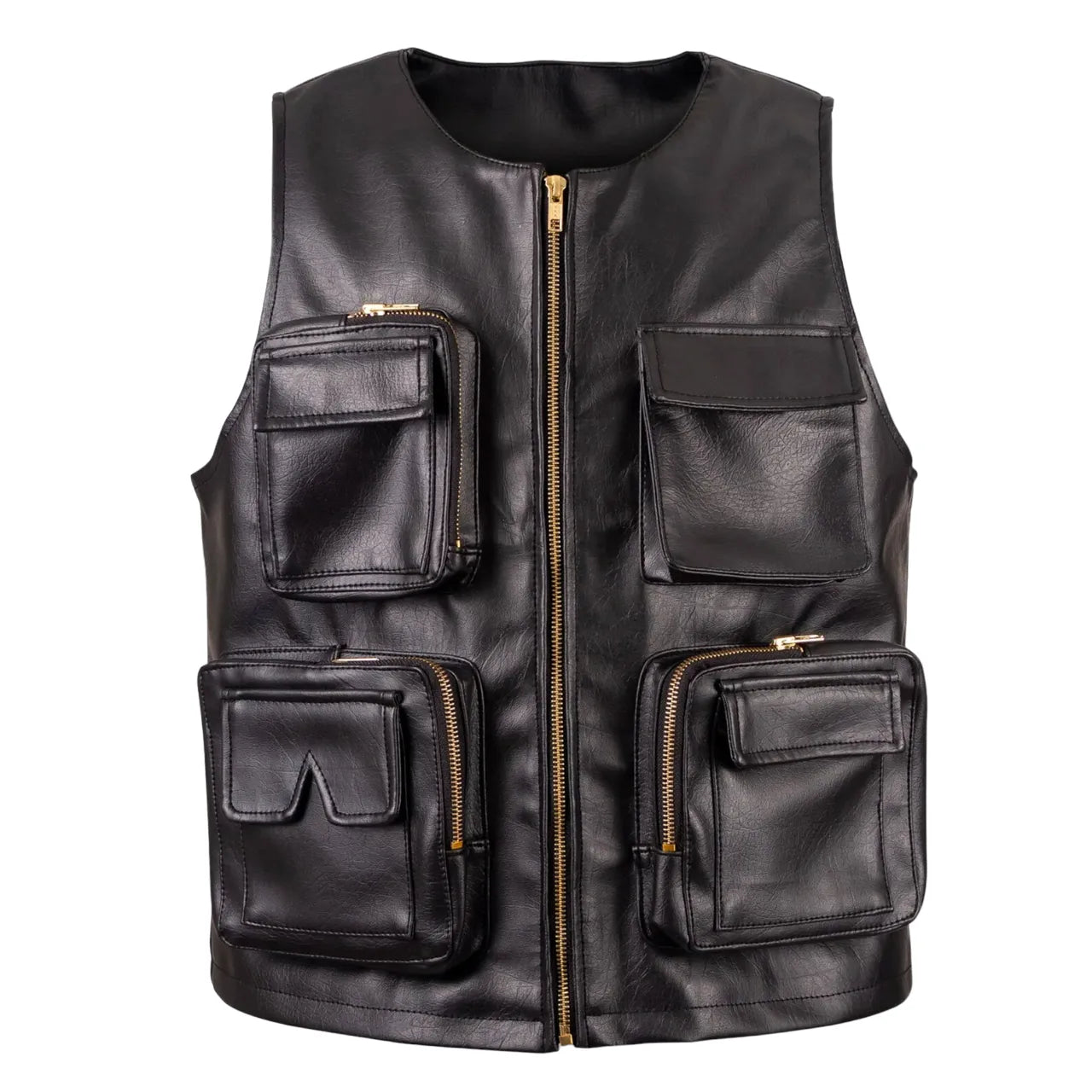 Mens-Black-Leather-Hunting-Vest-Front