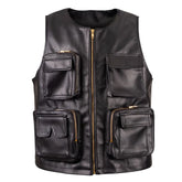Mens-Black-Leather-Hunting-Vest-Front