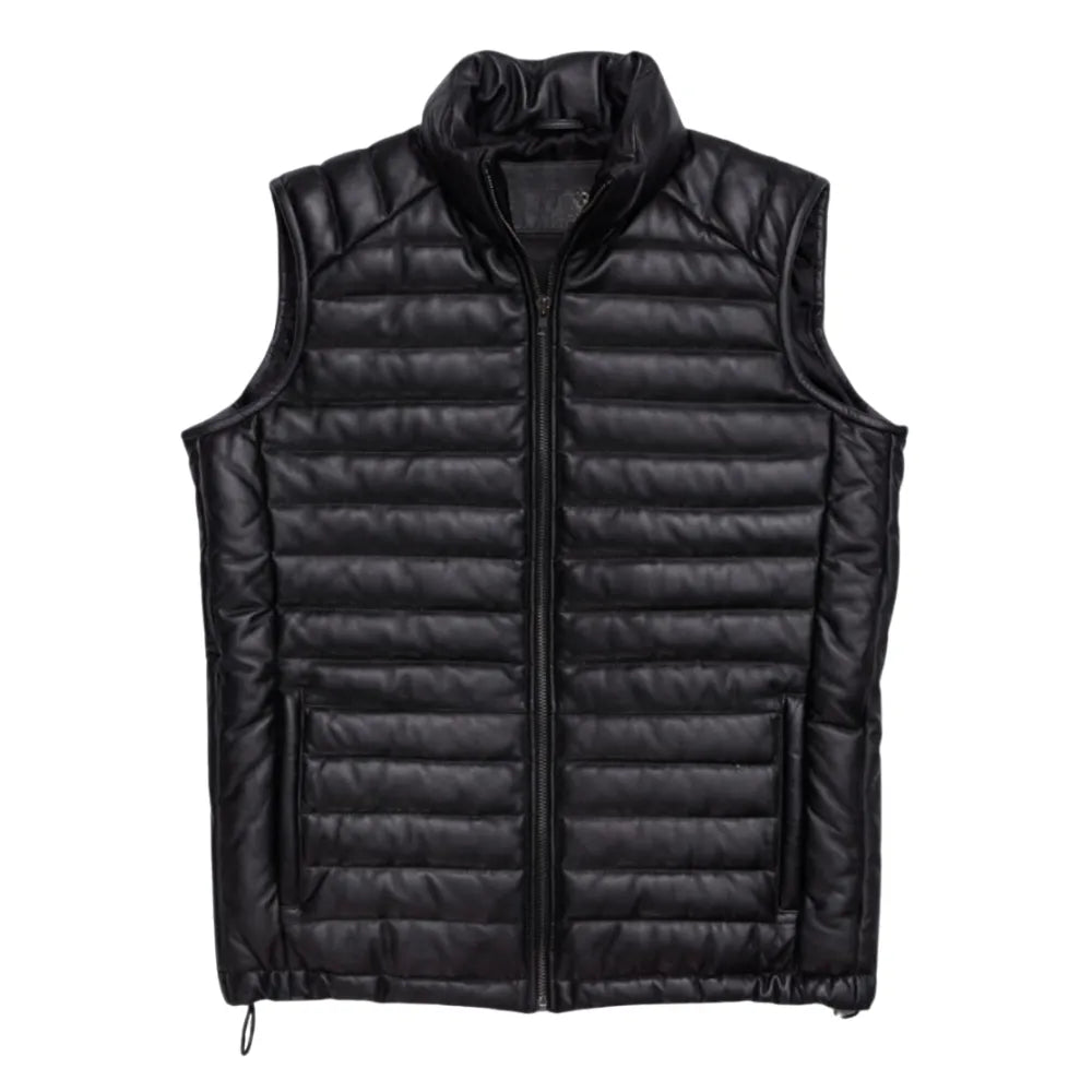 Mens-Black-Leather-Padded-Vest-Front