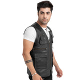 Mens-Black-Leather-Safari-Vest-Left