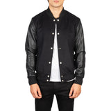 Mens-Black-Leather-Varsity-Jacket-Model