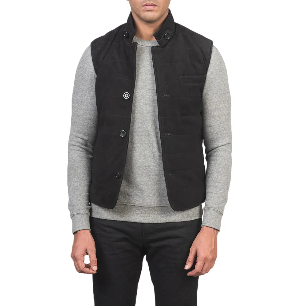 Mens-Black-Suede-Leather-Vest-Open
