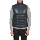 Mens-Blue-Leather-Puffer-Vest-Close
