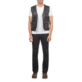 Mens-Brown-Leather-Safari-Vest-Model