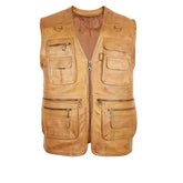 Mens-Brown-V-Neck-Leather-Hunting-Vest