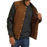 Mens-Dark-Brown-Varsity-Jacket-with-Black-Leather-Sleeves