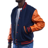 Mens-Navy-Blue-and-Orange-Varsity-Jacket-Model