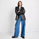 Womens-Faux-Leather-Black-Blazer-Jacket-Front