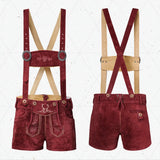 Women-Lederhosen-Hot-Pant-Cherry-Red-Front-Back