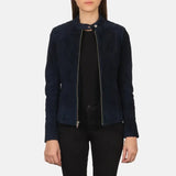 Womens-Navy-Blue-Suede-Biker-Leather-Jacket-Open-Front