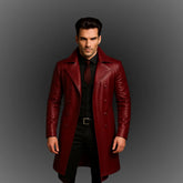 Deutscher Stil Klassischer Militäroffizier Trenchcoat aus schwarzem Leder