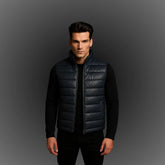 mens-blue-leather-puffer-vest-model-shoot