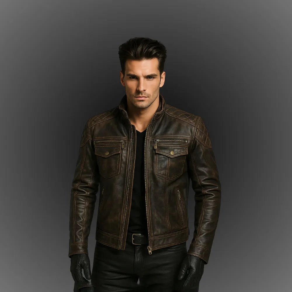 mens-cafe-racer-distressed-brown-leather-jacket-model-shoot