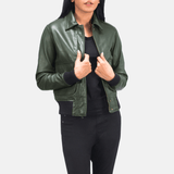 Ava Ma-1 Green Leather Bomber Jacket-1
