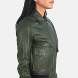 Ava Ma-1 Green Leather Bomber Jacket-3