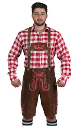 Bavarian Herren Lederhosen Brown Red