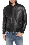 Mens Casual Black Leather Bomber Jacket