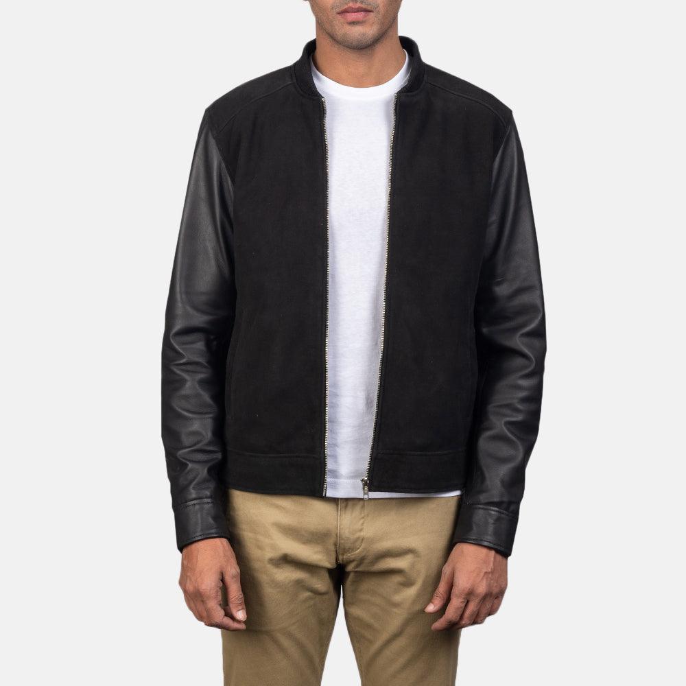 Mens Blain Black Hybrid Bomber Jacket-1