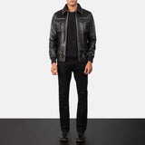 Mens Bomber Style Leather Jacket-5