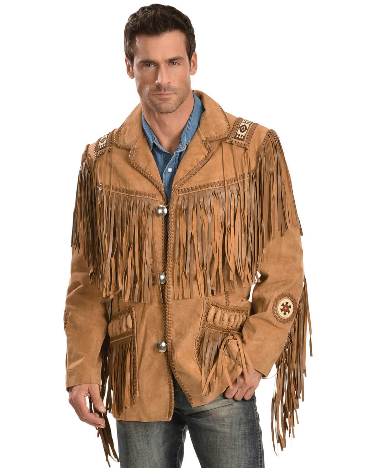 Brown Fringe Leather Jacket Mens-1