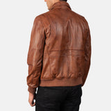 Coffman Olive Brown Leather Bomber Jacket Men-3