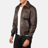Brown Leather Bomber Jacket-4