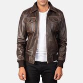 Brown Leather Bomber Jacket
