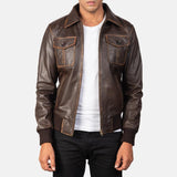 Brown Leather Bomber Jacket