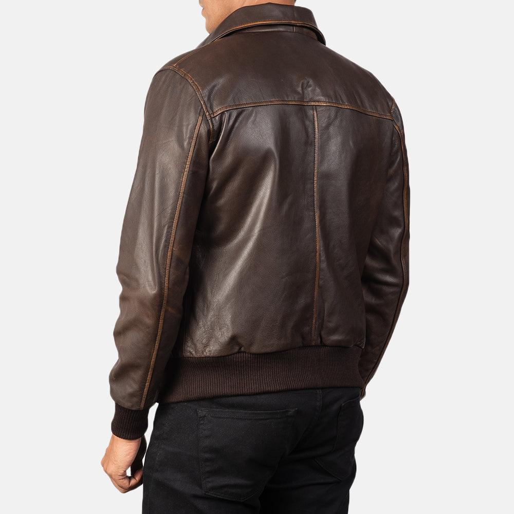 Brown Leather Bomber Jacket-2