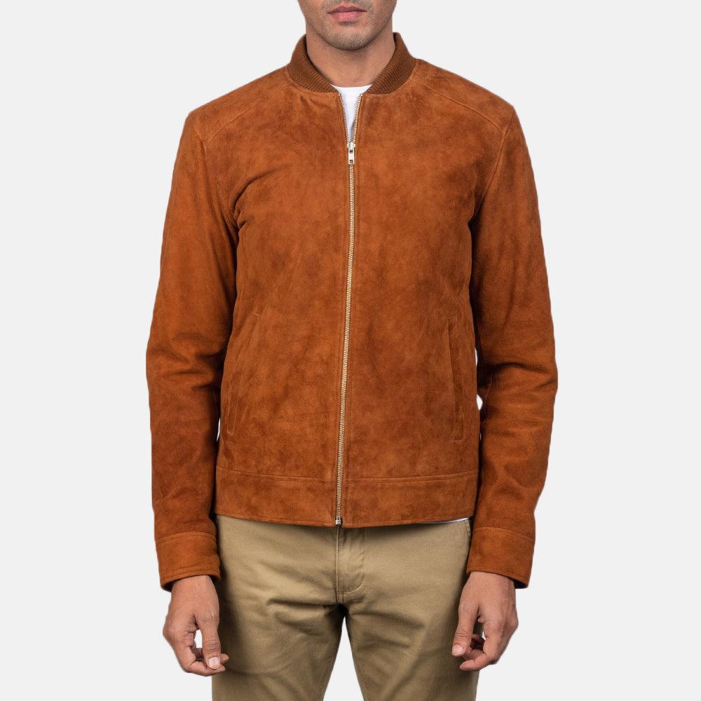 Brown Suede Bomber Jacket Men