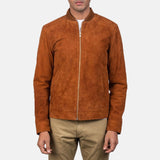 Brown Suede Bomber Jacket Men