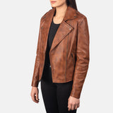 Brown Waxed Leather Jacket Women-4