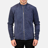 Charcoal Navy Blue Suede Biker Jacket-3