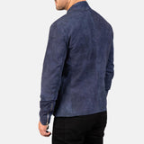 Charcoal Navy Blue Suede Biker Jacket-2