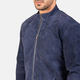 Charcoal Navy Blue Suede Biker Jacket-1