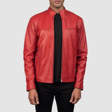 Mens Classic Red Leather fashion Jacket-4
