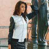 Cole Silver Leather Bomber Jacket Women
