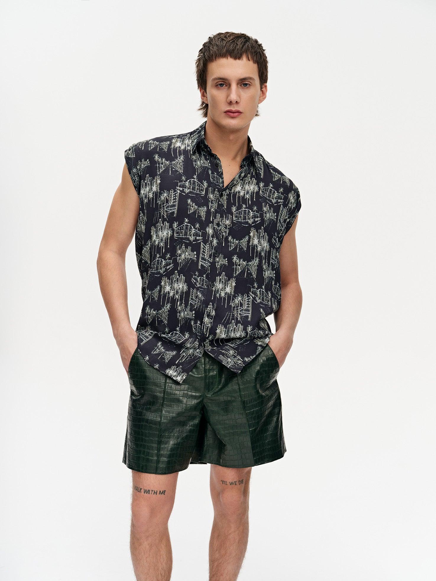 Croc-Embossed Leather Short For Men