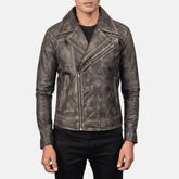 Distressed Leather Motorcycle Jacket Men