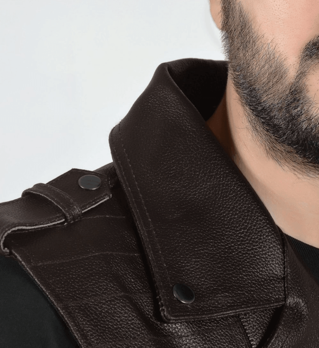 Enigma Brown Leather Vest Men-3