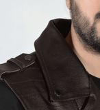 Enigma Brown Leather Vest Men-3