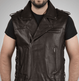 Enigma Brown Leather Vest Men