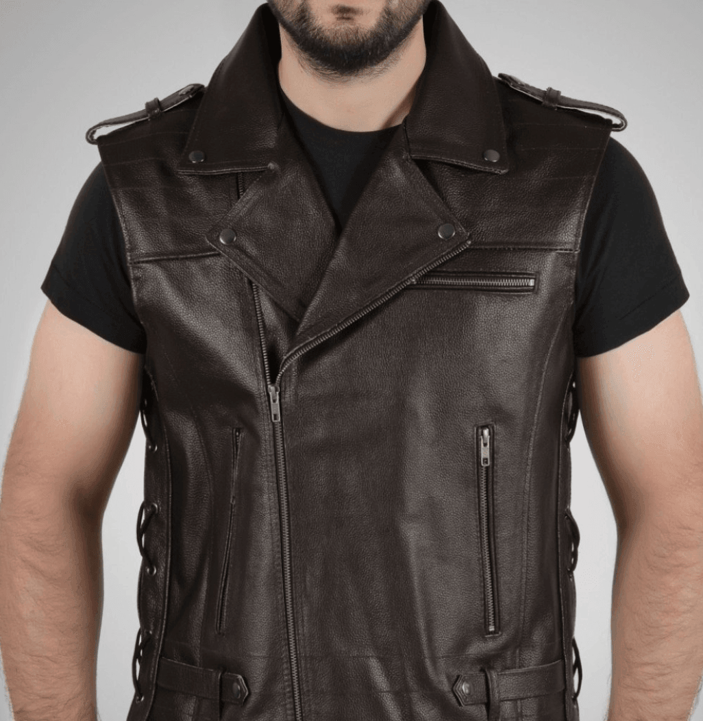 Enigma Brown Leather Vest Men