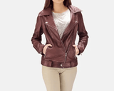 Exquisite Maroon Leather Biker Jacket-4