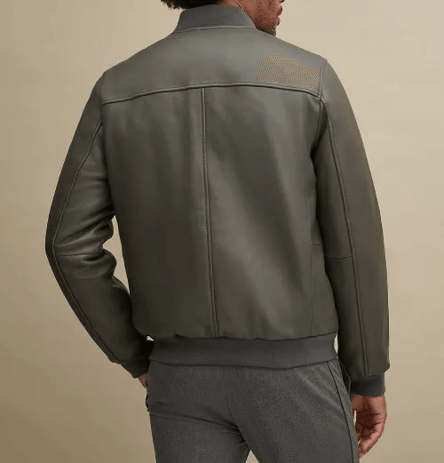 Mens Grey Leather Bomber Jacket-2
